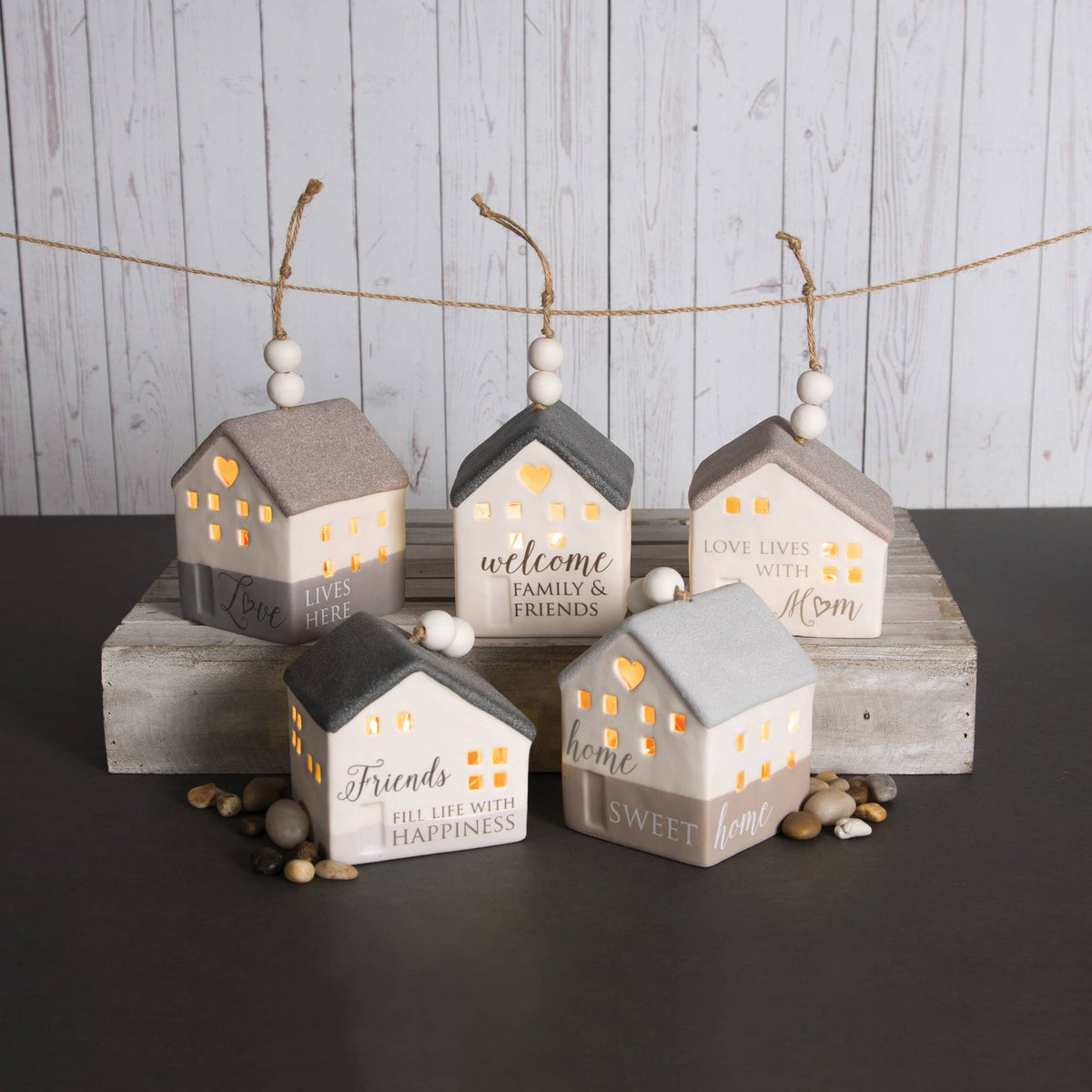 Home - 4.25" LED Lit Hanging Porcelain House Pavilion