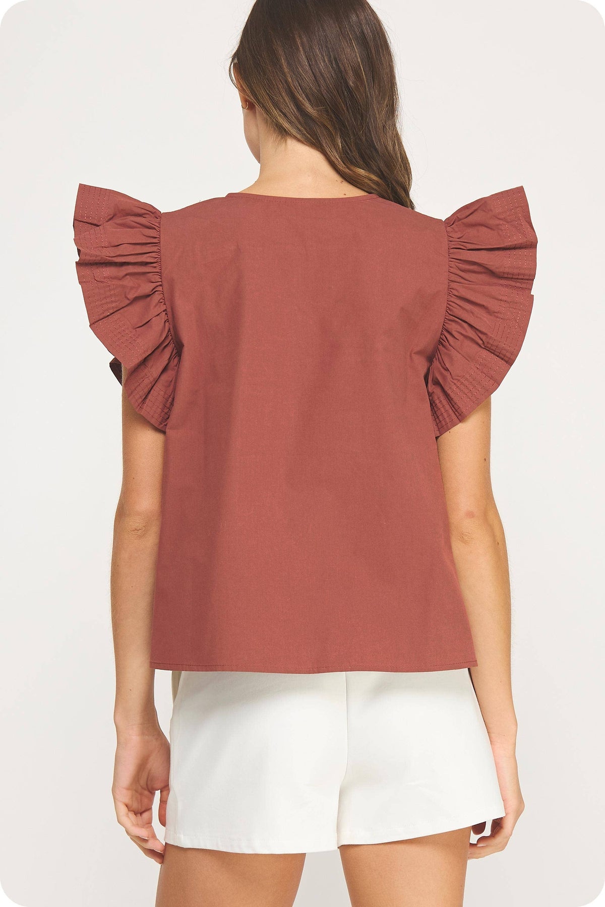 Flutter Ruffle Sleeve Poplin Blouse