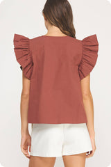 Flutter Ruffle Sleeve Poplin Blouse