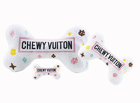 Haute Diggity Dog - White Chewy Vuiton Bones Squeaker Dog Toy