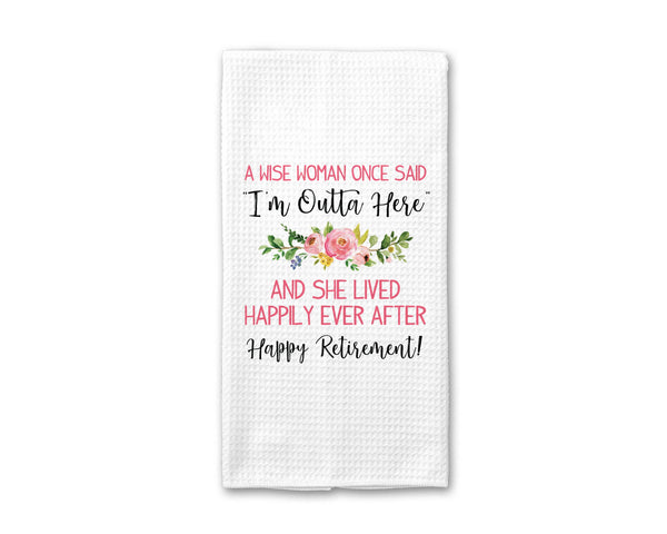 Wise Woman Retirement Dish Towel, Pink Floral Kitchen Decor Canary Road