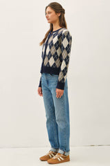 Womens Argyle Cardigan Sweater