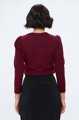 Renee C. - Made in USA Burgundy Brushed Knit Top with Puff Sleeve Renee C.