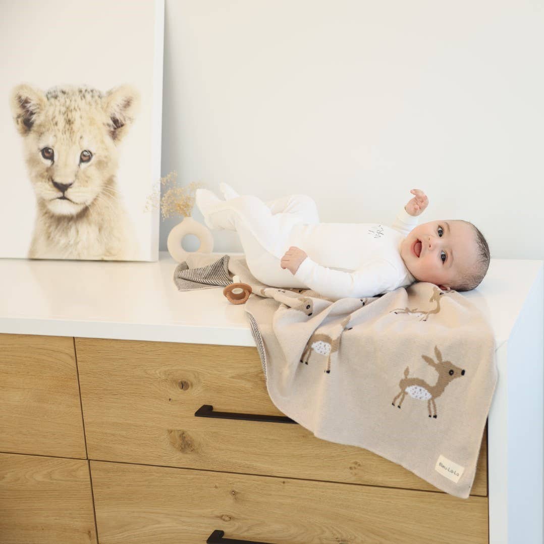 Bleu La La - 100% Luxury Cotton Receiving Swaddle Baby Blanket - Deer Bleu La La