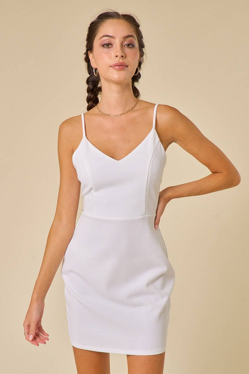 Women's Back Bow Bodycon White Dress