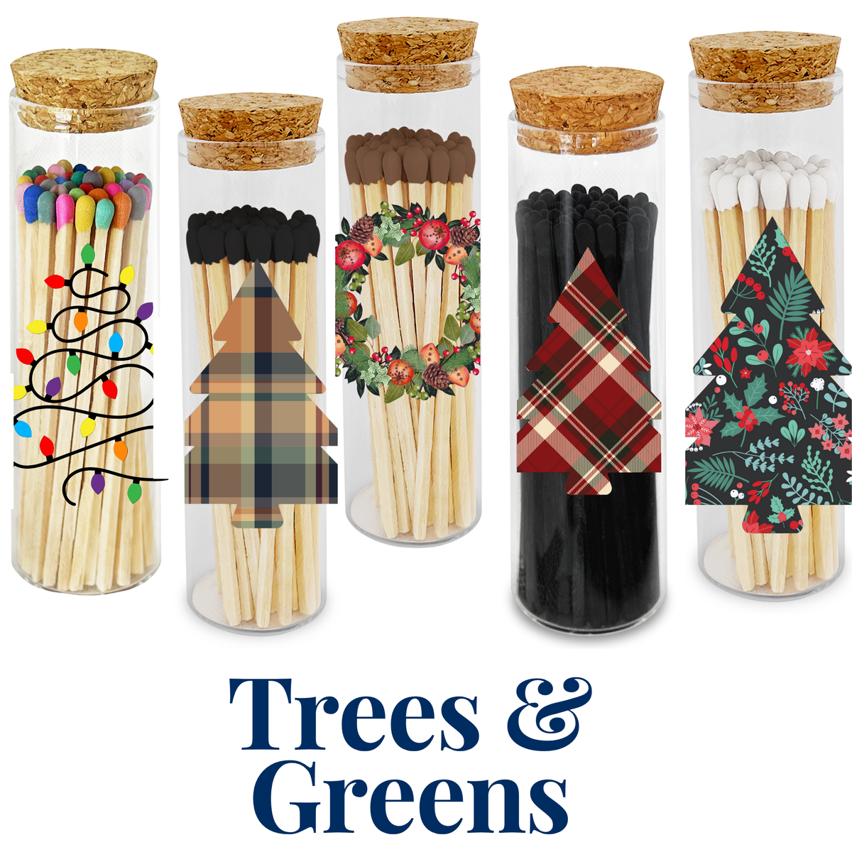 Thankful Greetings - Holiday Trees & Greens Decorative Matches - Gifts & Stocking Thankful Greetings