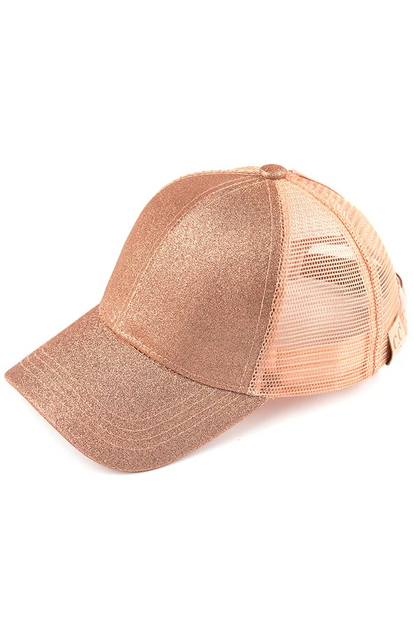 Kids Glitter Fabric With Mesh Pony Cap: Black Hana