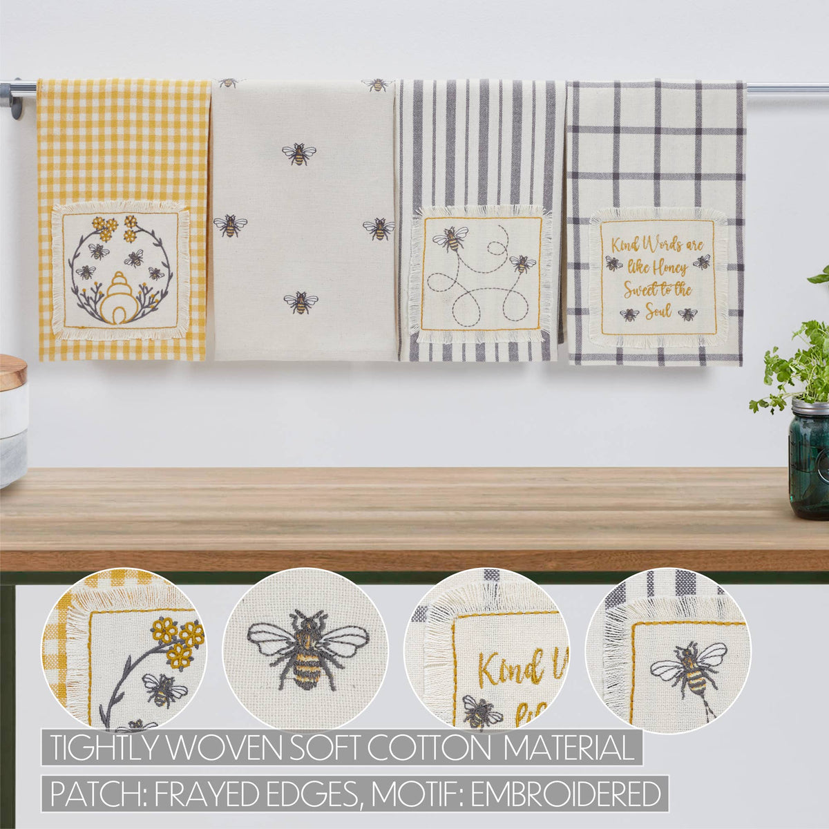 Embroidered Bee Tea Towel Set of 2 19x28