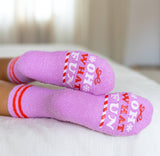 Living Royal - Fuzzy Crew Socks w/ Bottom Grip Phrase - "Oh What Fun" Living Royal
