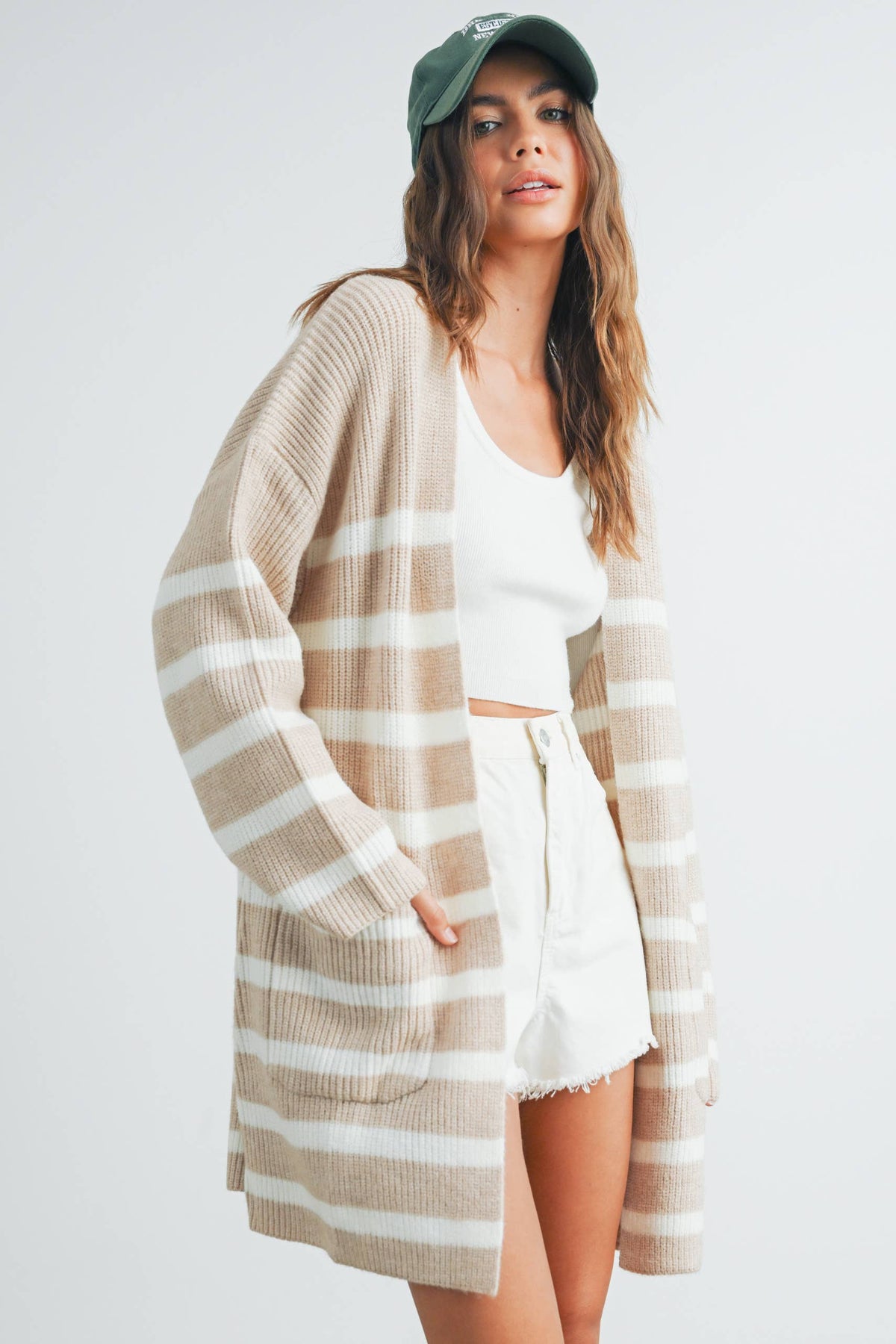 Womens Knitted Stripe Maxi Cardigan