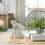 Bunny Hop Natural Wooden Sitting Bunny Looking Up - Pearl Bead Collar Easter Shelf Decor - 8x7.5x1.5