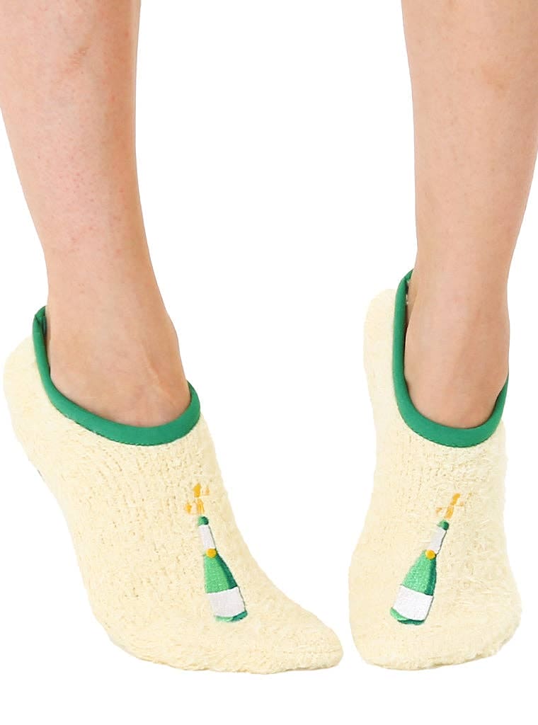 Living Royal - Fuzzy Slipper Socks - Popping Champagne Bottles - Yellow Living Royal