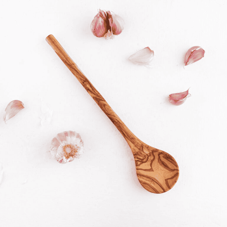 Handcrafted Olivewood - Handmade Olive Wood Round Cooking Spoon with Long Handle Handcrafted Olivewood