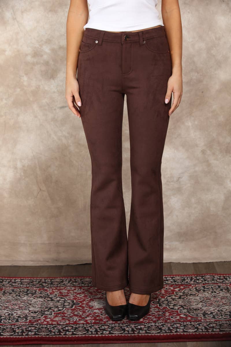 Womens Suede Flare Leg 5-Pocket Pants