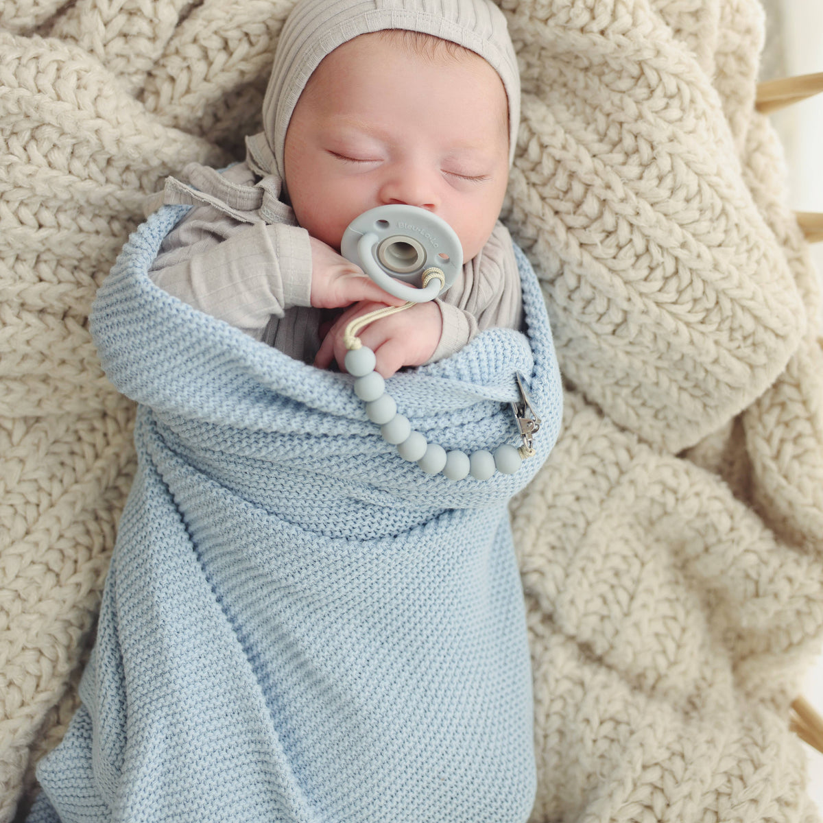 Bleu La La - Heritage Knit 100% Organic Cotton Swaddle Baby Blanket Bleu La La
