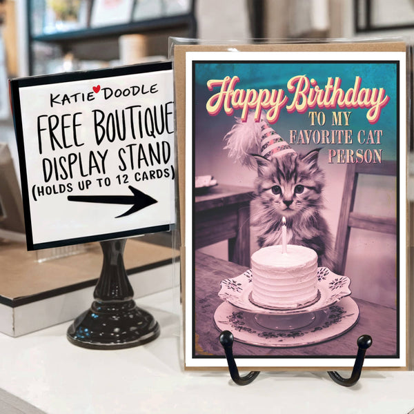 Katie Doodle | Vintage Greeting Cards, Unique Birthday Gifts - Happy Birthday Greeting Cards for Pet Lovers (Cat Person)