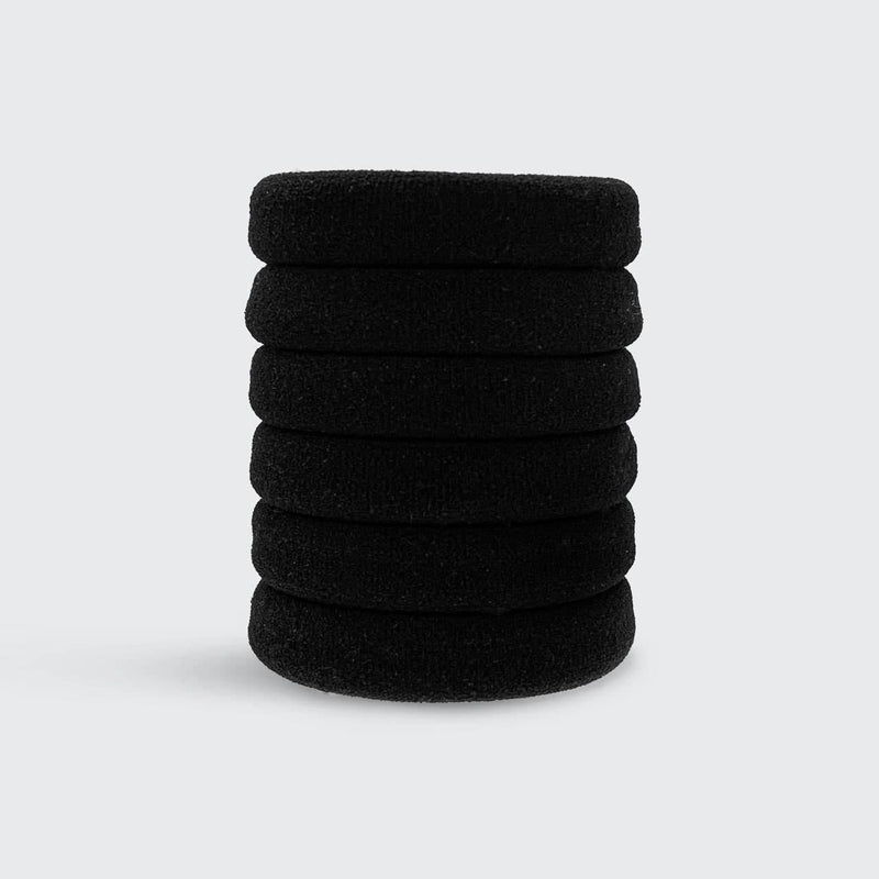 KITSCH - Recycled Nylon Thick Hair Elastics 6pc Set- Black KITSCH