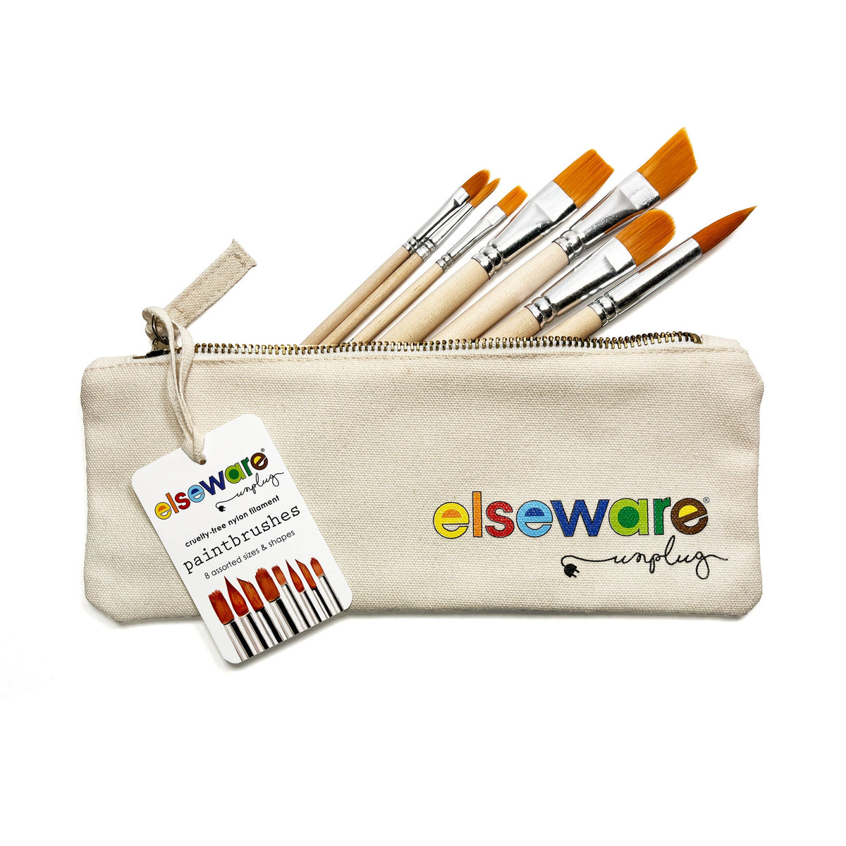 elseware unplug / eco-kids - Paintbrush Set - Nylon Filament in Canvas Bag - 8 Assorted