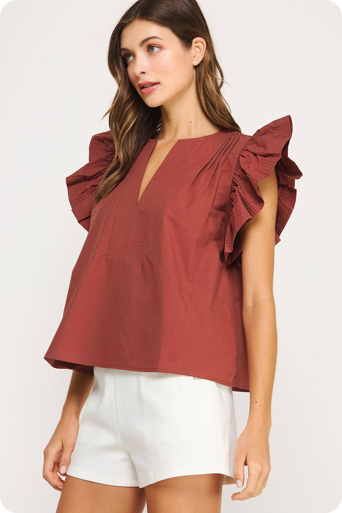 Flutter Ruffle Sleeve Poplin Blouse