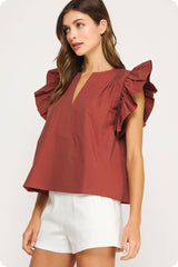 Flutter Ruffle Sleeve Poplin Blouse