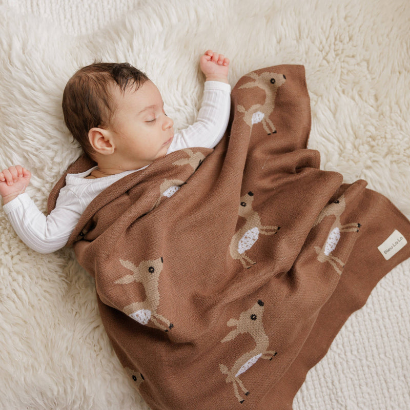 Bleu La La - 100% Luxury Cotton Receiving Swaddle Baby Blanket - Deer Bleu La La