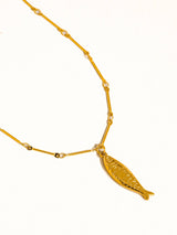 Womens 18K Gold Non-Tarnish Fish Pendant Chain Necklace