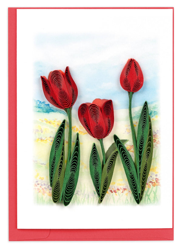 Quilling Card - Red Tulip Field Gift Enclosure Mini Card Quilling Card