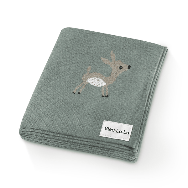 Bleu La La - 100% Luxury Cotton Receiving Swaddle Baby Blanket - Deer Bleu La La