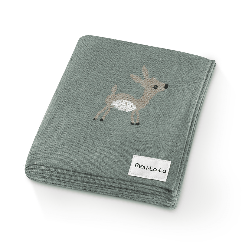 Bleu La La - 100% Luxury Cotton Receiving Swaddle Baby Blanket - Deer Bleu La La