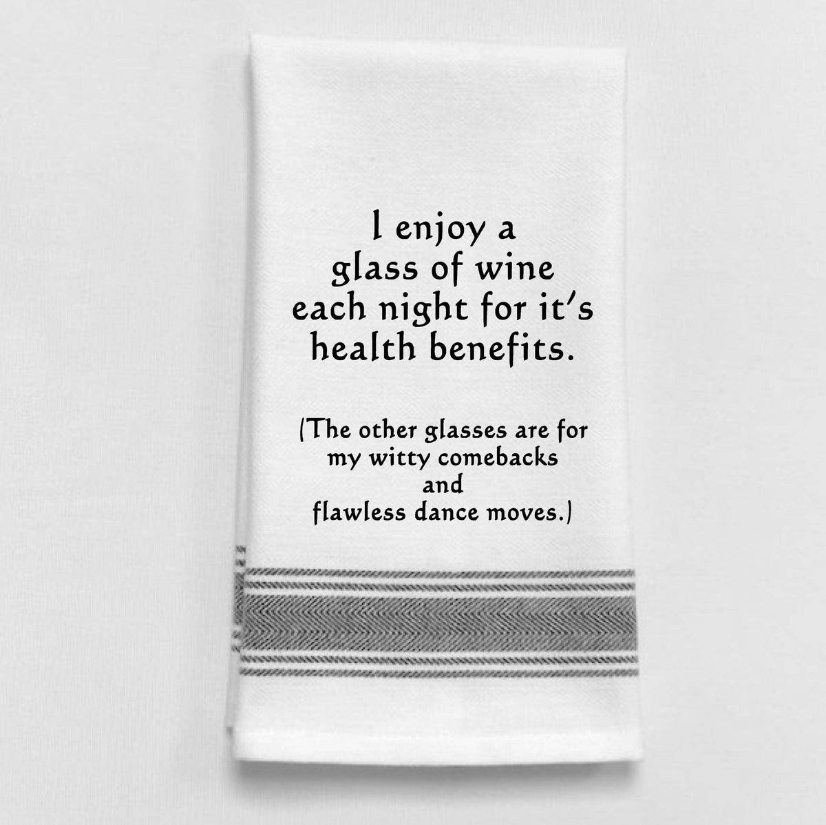 Wild Hare Designs - BB-I-262 White Kitchen Towel "I enjoy a glass of wine..." Wild Hare Designs