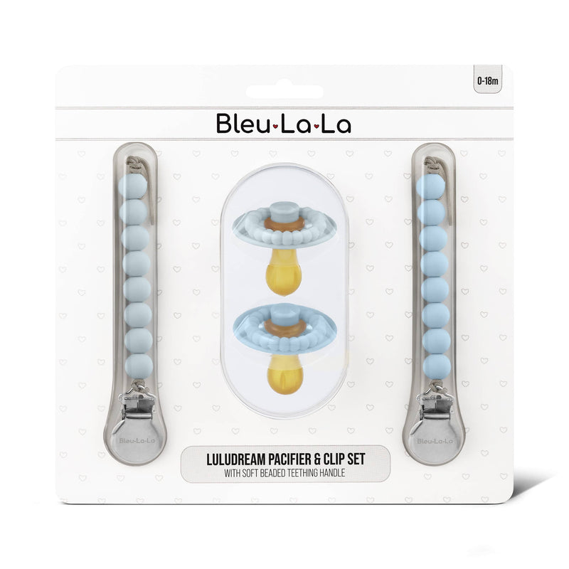 Bleu La La - Luladream Pacifier + Clip Collection - Natural Rubber Nipple Bleu La La