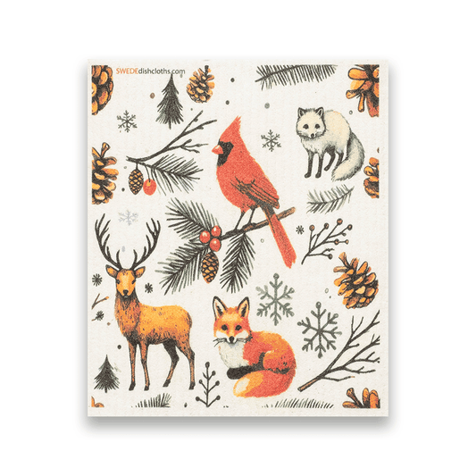 SWEDEdishcloths - Swedish Dishcloth Christmas Cardinal with Animals SWEDEdishcloths