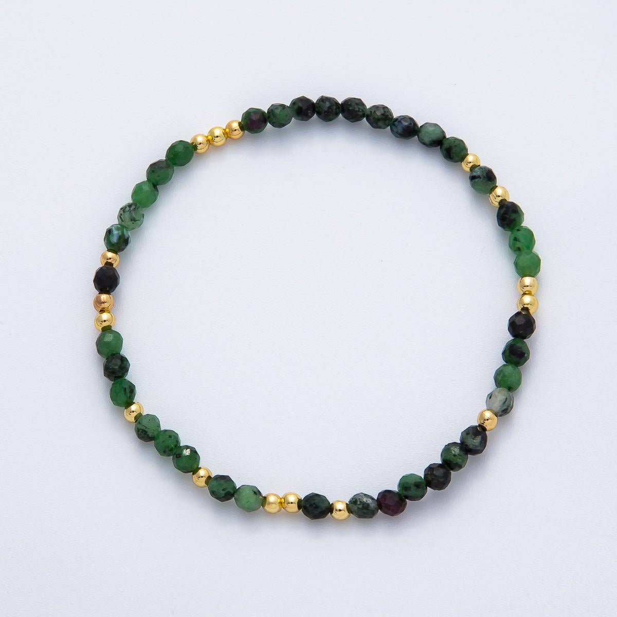 Green & Gold Gemstone Bracelet with Crescent Moon Charm | 18K Gold Filled