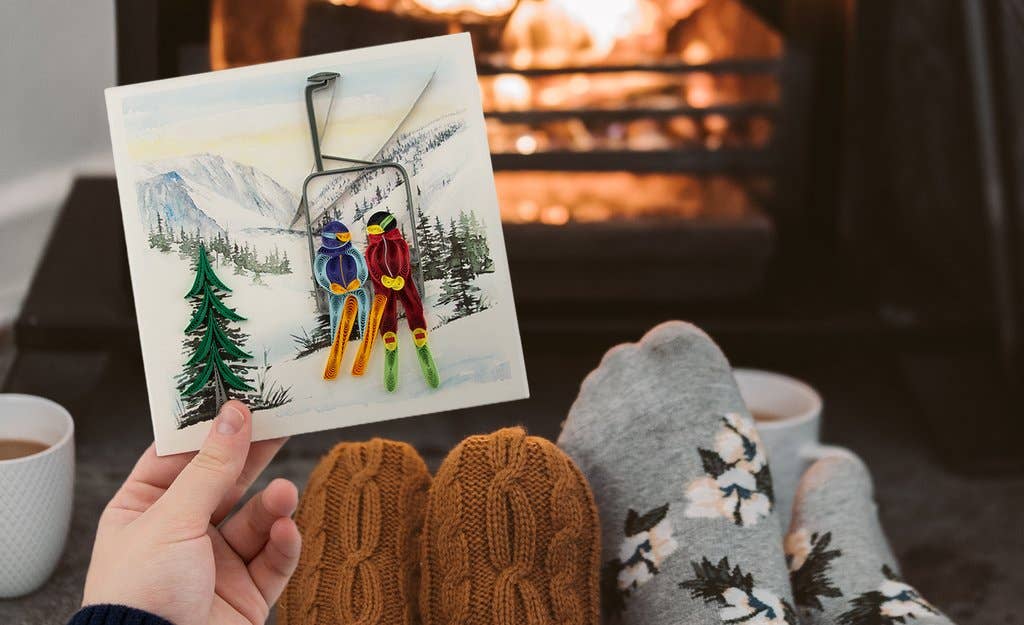 Quilling Card - Ski Lift Season's Greetings Quilled Card Quilling Card