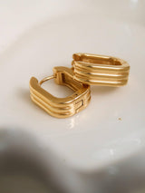 Womens 18K Gold Non-Tarnish Stripe Hoop Earring