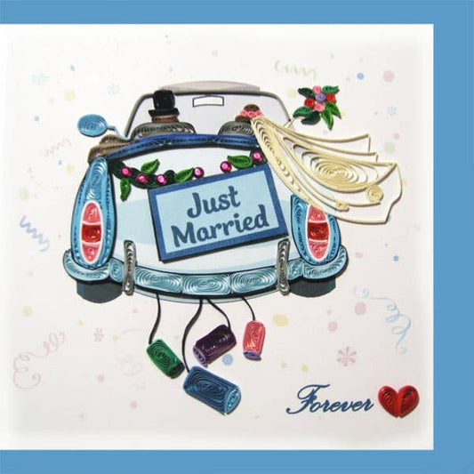 YoderDo Quilling Greeting Cards - Just Married in the car quilling card, greeting card, love card LV-36