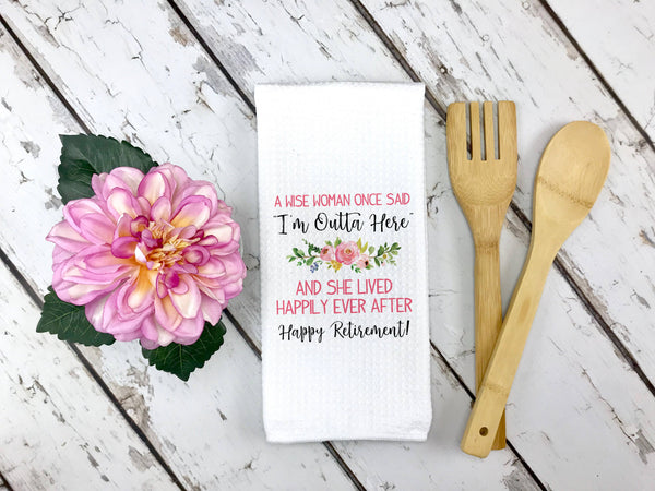 Wise Woman Retirement Dish Towel, Pink Floral Kitchen Decor Canary Road