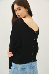 Women's Double V-Neck Sweater with Button Back