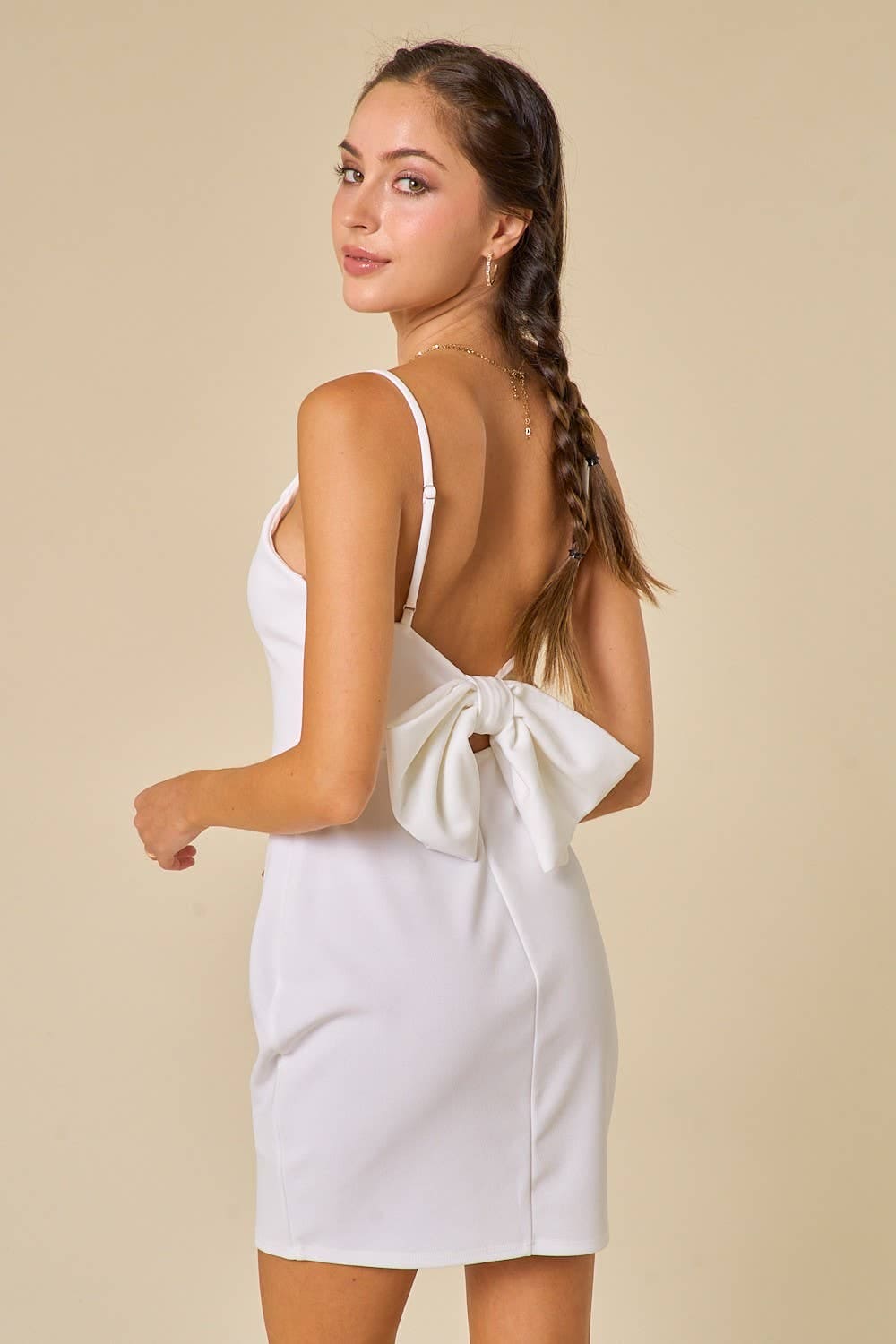 Women's Back Bow Bodycon White Dress Blue Blush