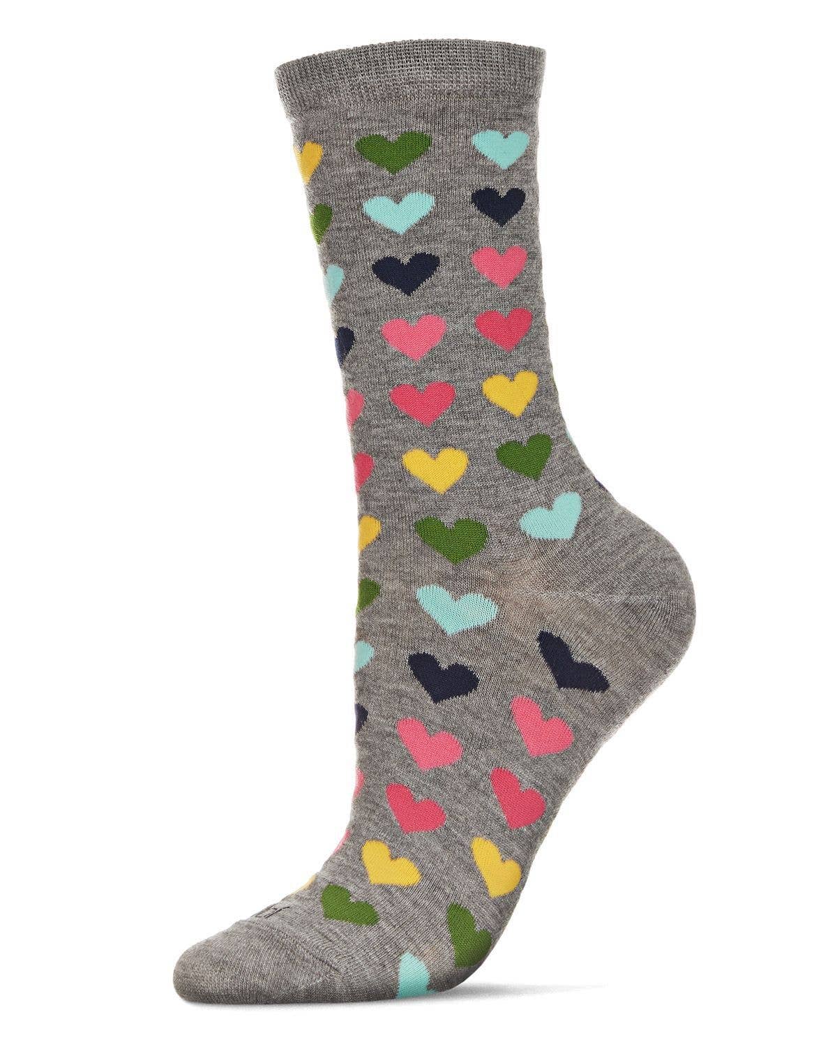 Multicolored Hearts Bamboo Crew Women's Socks