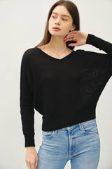 Women's Double V-Neck Sweater with Button Back