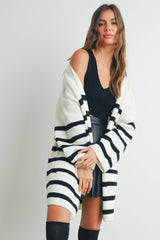 Womens Knitted Stripe Maxi Cardigan