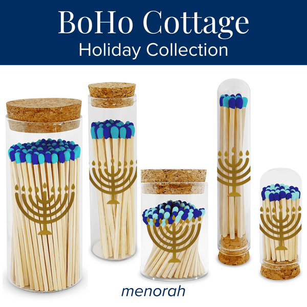 Thankful Greetings - 2” Matches BoHo Cottage - Menorah on Glass Mini Cloche Thankful Greetings