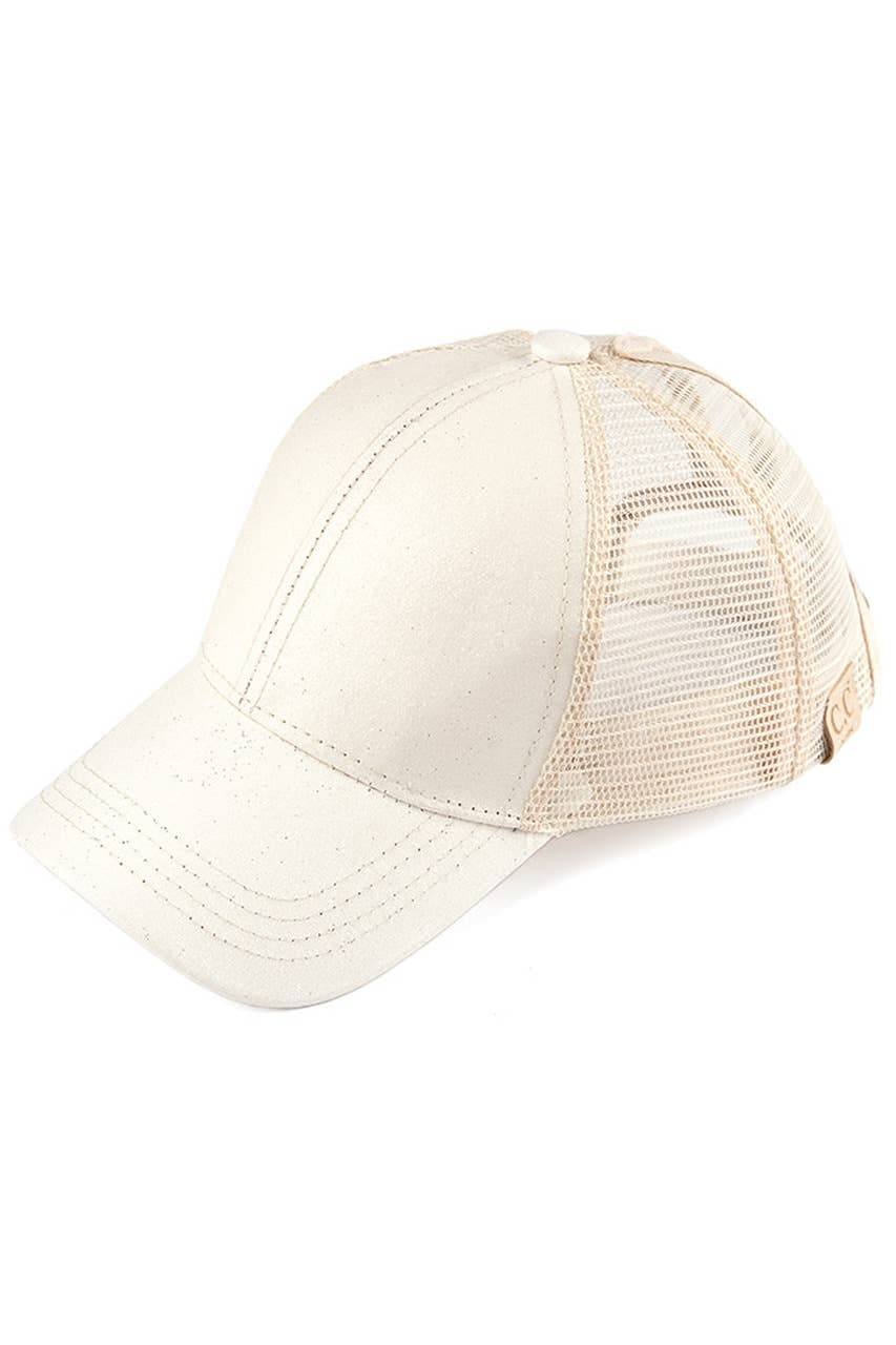 Kids Glitter Fabric With Mesh Pony Cap: Black Hana