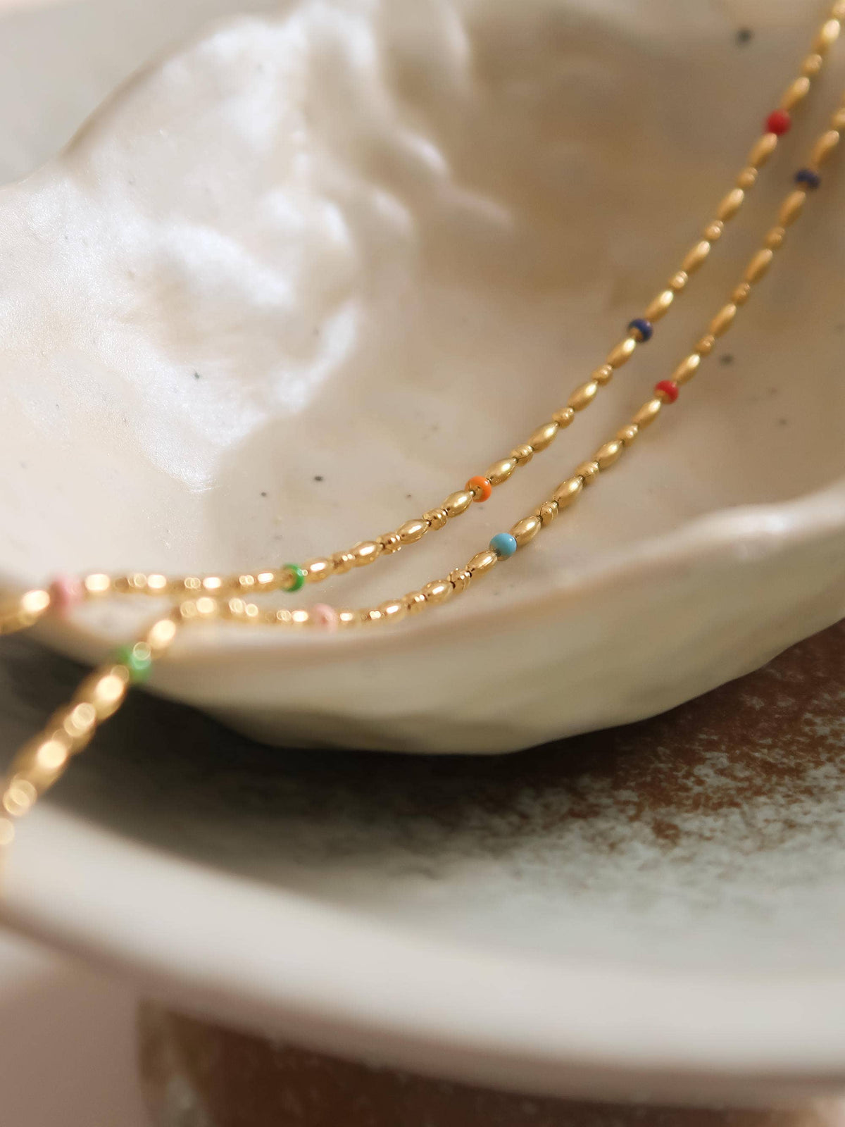 Womens 18K Gold Non-Tarnish Petite Beaded Necklace