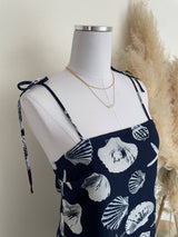 Women's Seashell Square Neck Tie Strap Mini Dress