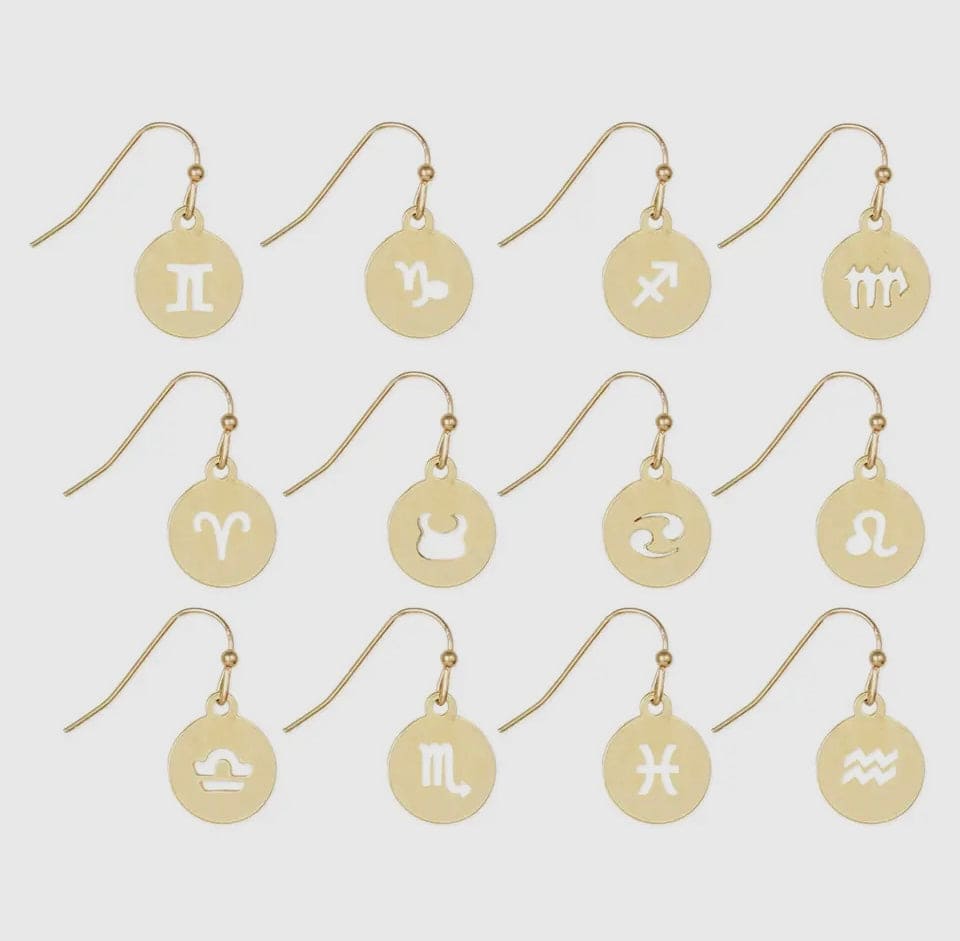 Gold Round Zodiac Earrings ZAD