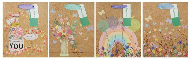 Everyday Gift Bag - Kraft paper with butterflies & flowers: Medium Angels Craft