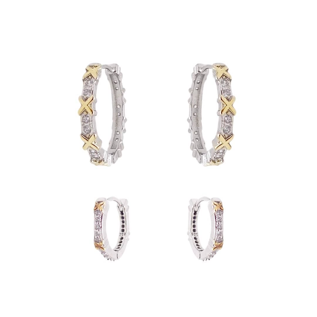 Womens Two-Tone CZ X Hoop Earrings KIKICHIC