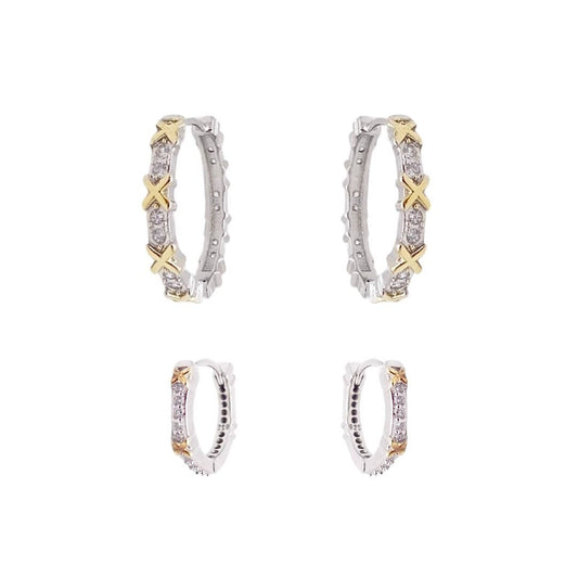 Womens Two-Tone CZ X Hoop Earrings KIKICHIC